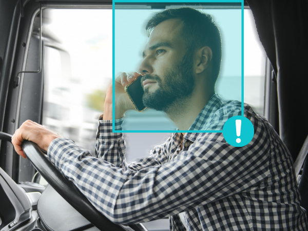 AI-powered fleet camera detecting phone use while driving.