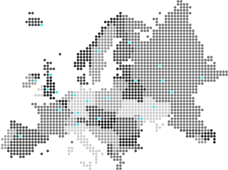 Map of Europe highlighting Fleet Focus’s AI-powered fleet connectivity with EU roaming.