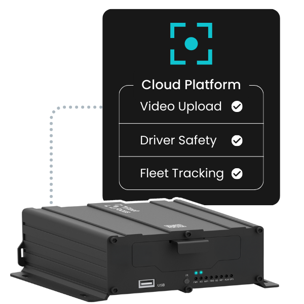 Fleet Focus AI-powered DVR integrating video upload, driver safety monitoring, and fleet tracking.