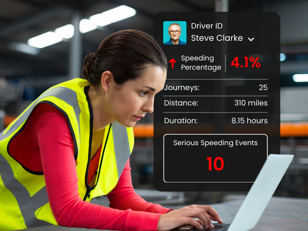 Fleet operator reviewing an AI-powered driver speeding report for fleet safety.